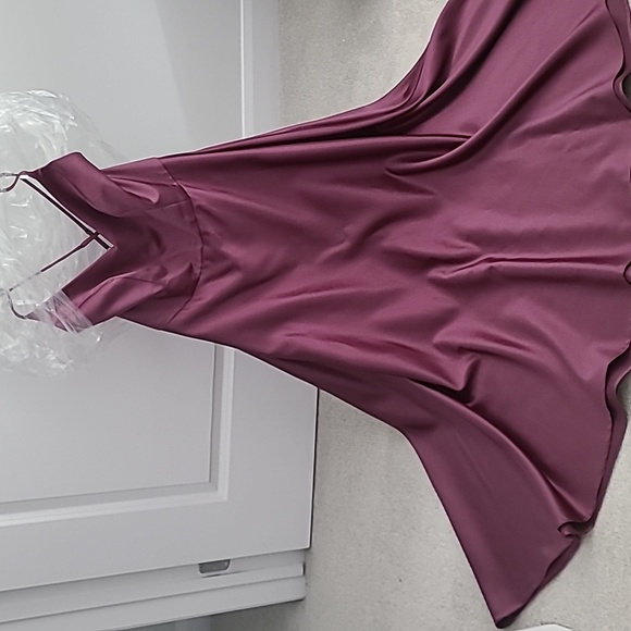 SPAGHETTI STRAP satin a-line long bridesmaid dress CHIANTI size 12 - Picture 3 of 5